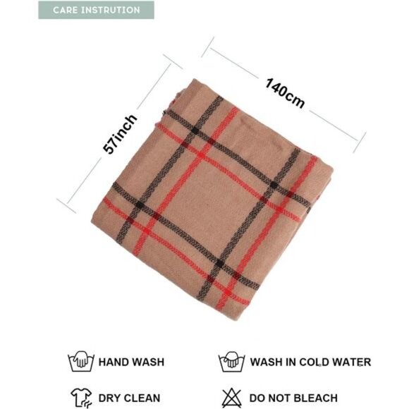 Plaid Print Oversized Blanket Scarf Tartan Checked Shawl Wrap Pashmina Tan Red - Picture 4 of 6